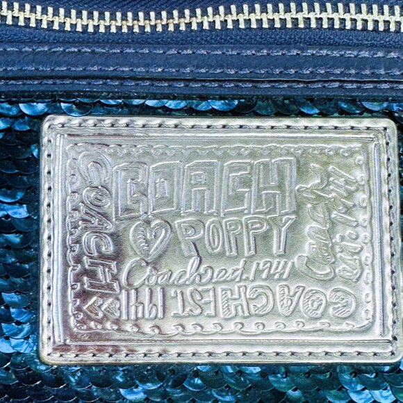 VTG Y2K Coach XL Poppy Sequin Wristlet Sapphire Blue Sparkle Purse Wallet - Picture 4 of 16
